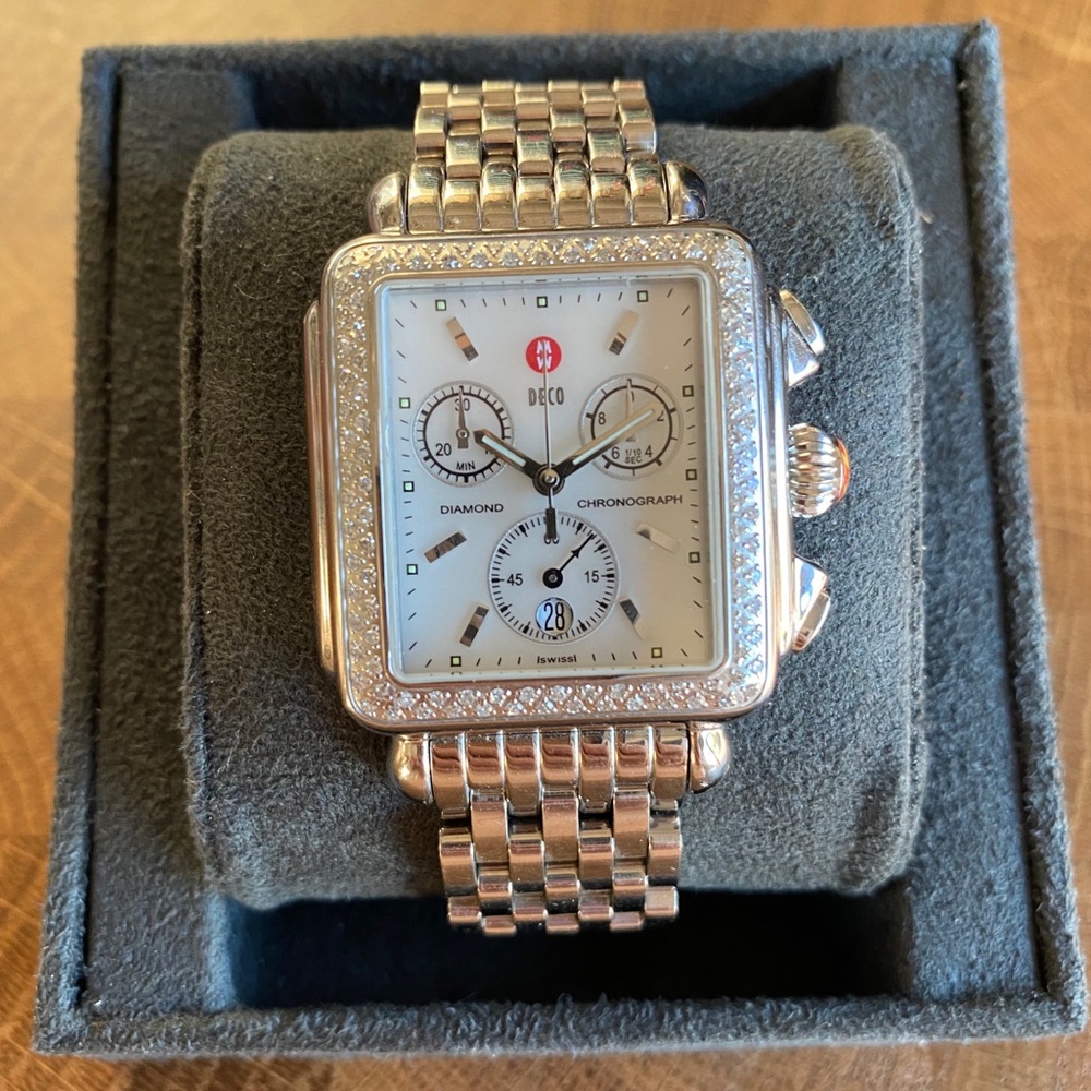 SOLD Michele Deco Diamond Watch with leather bands